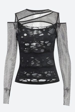 Goth Fishnet Ripped Top