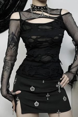 Goth Fishnet Ripped Top