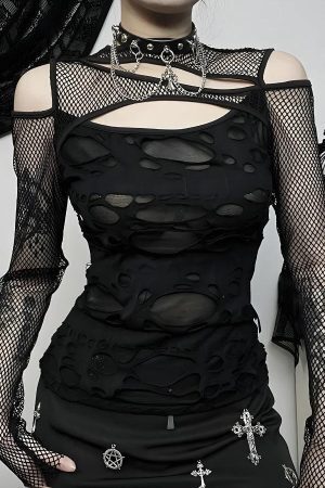 Goth Fishnet Ripped Top