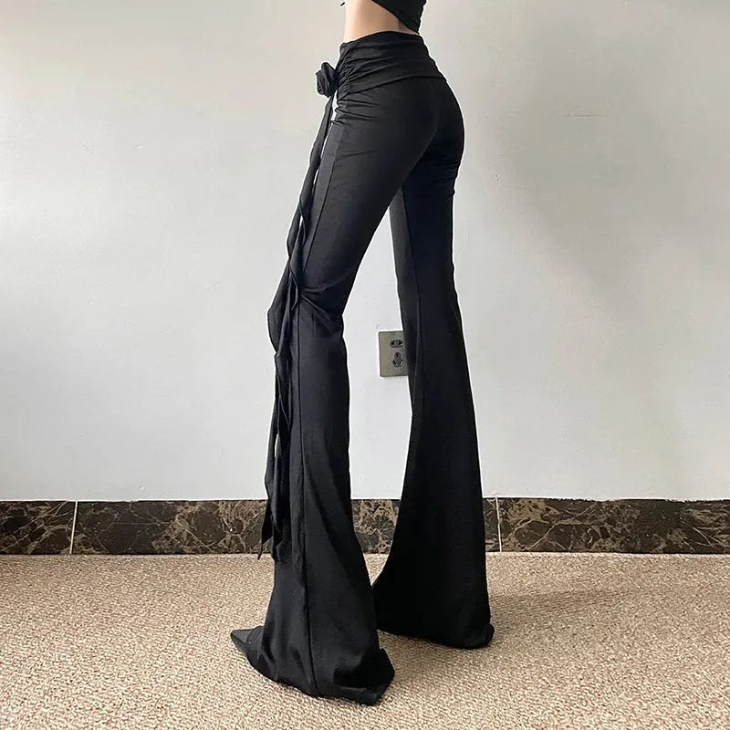 Goth Ruched Flower Flare Pants Goth Ruched Flower Flare Pants