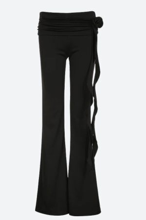 Goth Ruched Flower Flare Pants