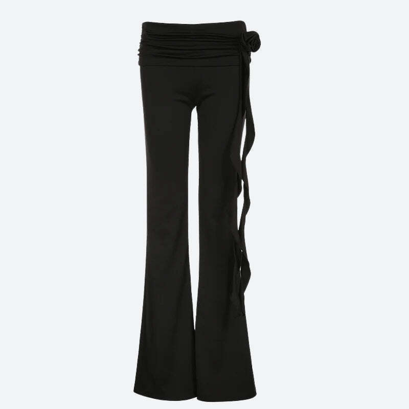 Goth Ruched Flower Flare Pants Goth Ruched Flower Flare Pants