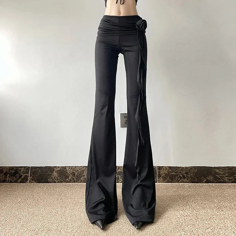 Goth Ruched Flower Flare Pants Goth Ruched Flower Flare Pants
