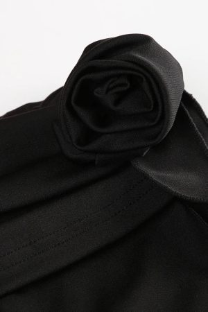 Goth Ruched Flower Flare Pants