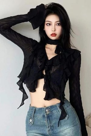 Goth Sheer Ruffled Blouse