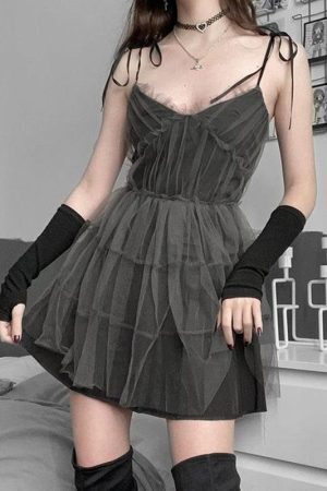 Goth Strap Patchwork Mini Dress