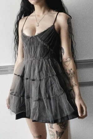 Goth Strap Patchwork Mini Dress