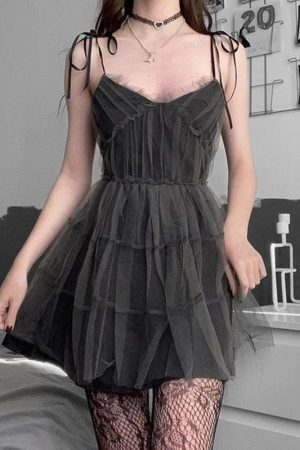 Goth Strap Patchwork Mini Dress