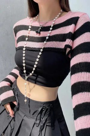 Goth Striped Knitted Shrug Sweater