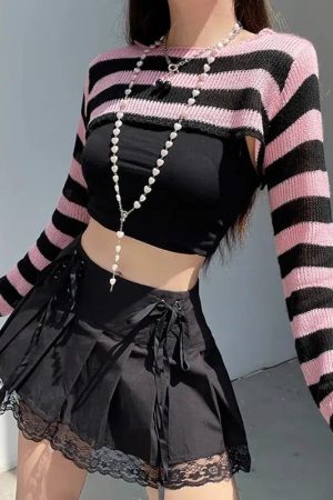 Goth Striped Knitted Shrug Sweater