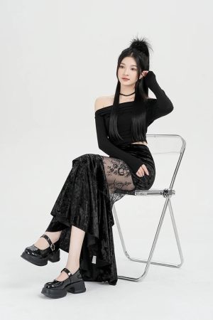 Goth Velvet Lace Maxi Skirt