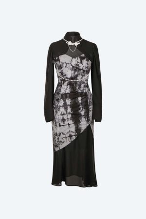 Goth Wide Sleeve Qipao Midi Dress