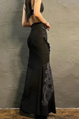 Gothic Dragon Printed Maxi Skirt