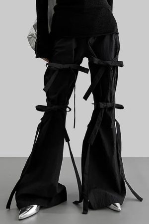 Gothic Lace Up Flare Pants