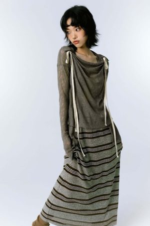 Grunge Asymmetric Long Sleeve Lace Top