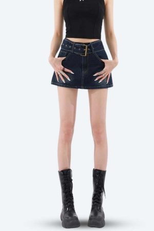 Grunge Belted Denim Mini Skirt