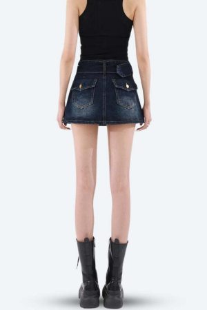 Grunge Belted Denim Mini Skirt