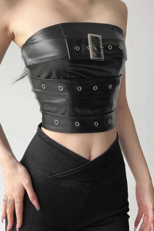 Grunge Belted Faux Leather Tube Top