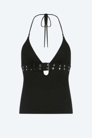 Grunge Belted Halter Neck Top