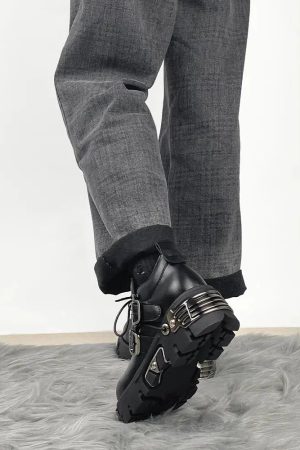 Grunge Belted Lace Up Platform Boots