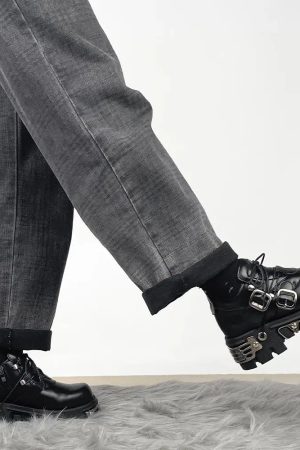 Grunge Belted Lace Up Platform Boots