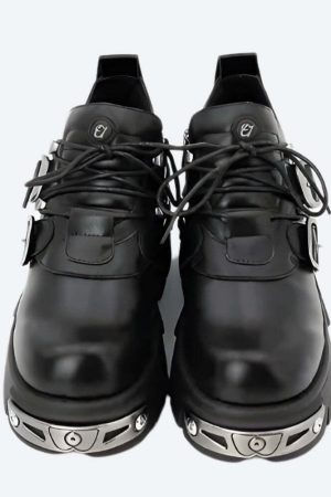 Grunge Belted Lace Up Platform Boots