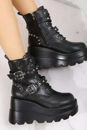 Grunge Belted Platform Boots