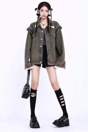 Grunge Button Up Oversized Denim Jacket