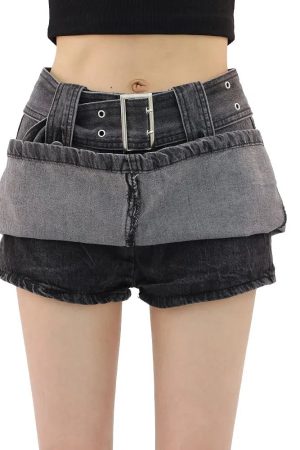 Grunge Buttoned Belt Loop Mini Skort