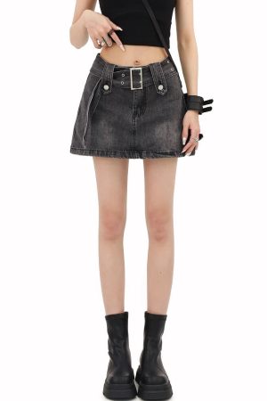 Grunge Buttoned Belt Loop Mini Skort