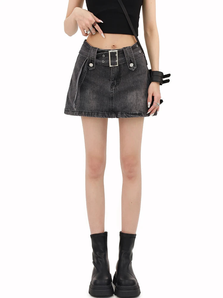 Grunge Buttoned Belt Loop Mini Skort Grunge Buttoned Belt Loop Mini Skort