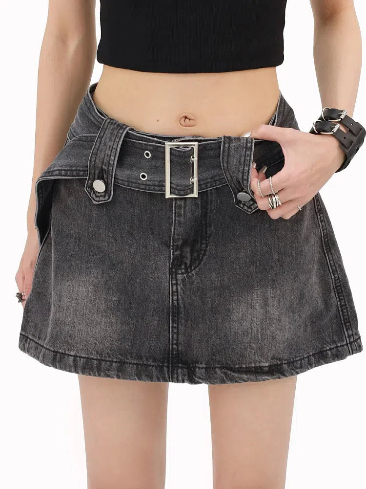 Grunge Buttoned Belt Loop Mini Skort Grunge Buttoned Belt Loop Mini Skort