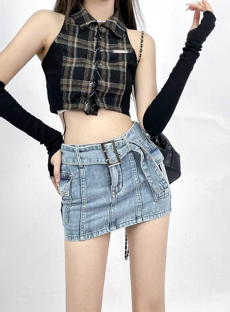 Grunge Cargo Jean Mini Skort Grunge Cargo Jean Mini Skort