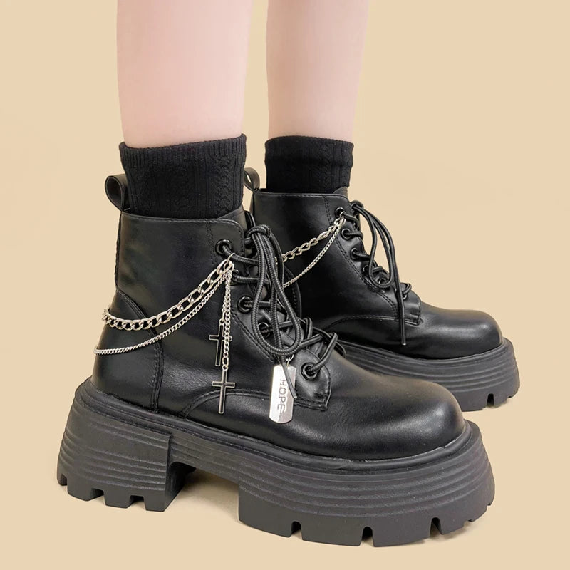 Grunge Chain with Cross Combat Boots Grunge Chain with Cross Combat Boots