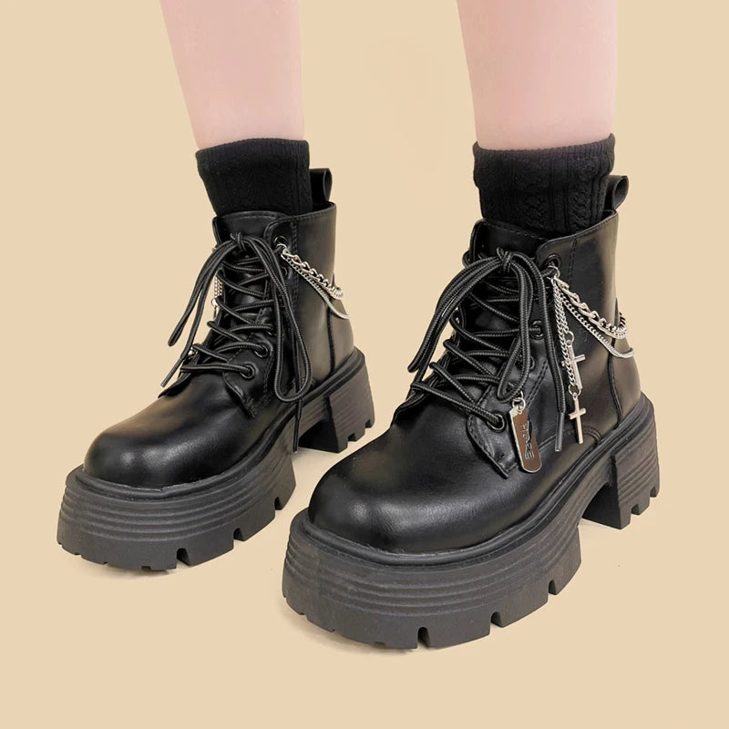 Grunge Chain with Cross Combat Boots Grunge Chain with Cross Combat Boots