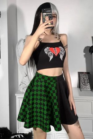 Grunge Checked A-Line Mini Skirt