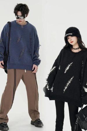 Grunge Claw Distressed Knitted Sweater