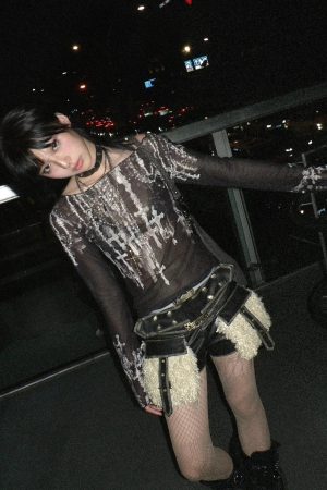 Grunge Cross Wide Neck Mesh Top