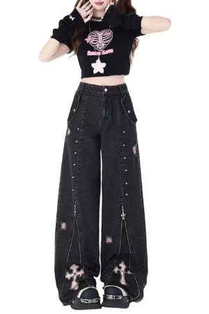 Grunge Cross Zip-Up Jeans