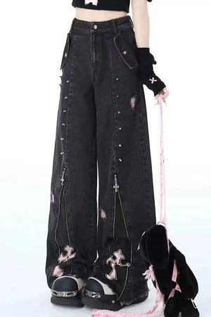 Grunge Cross Zip-Up Jeans