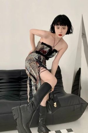 Grunge Cut Out Split Midi Dress