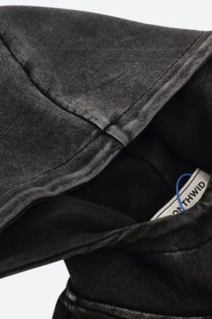 Grunge Dark Washed Embroidered Hoodie