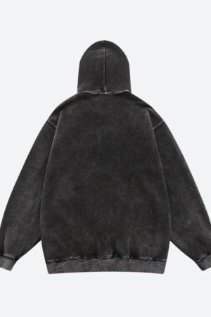 Grunge Dark Washed Embroidered Hoodie