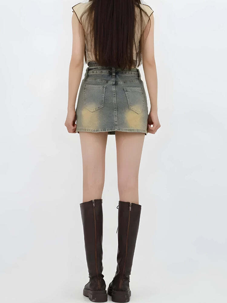 Grunge Denim Cross Belt Mini Skort Grunge Denim Cross Belt Mini Skort