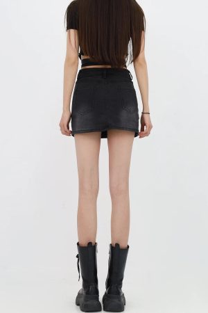 Grunge Denim Cross Belt Mini Skort