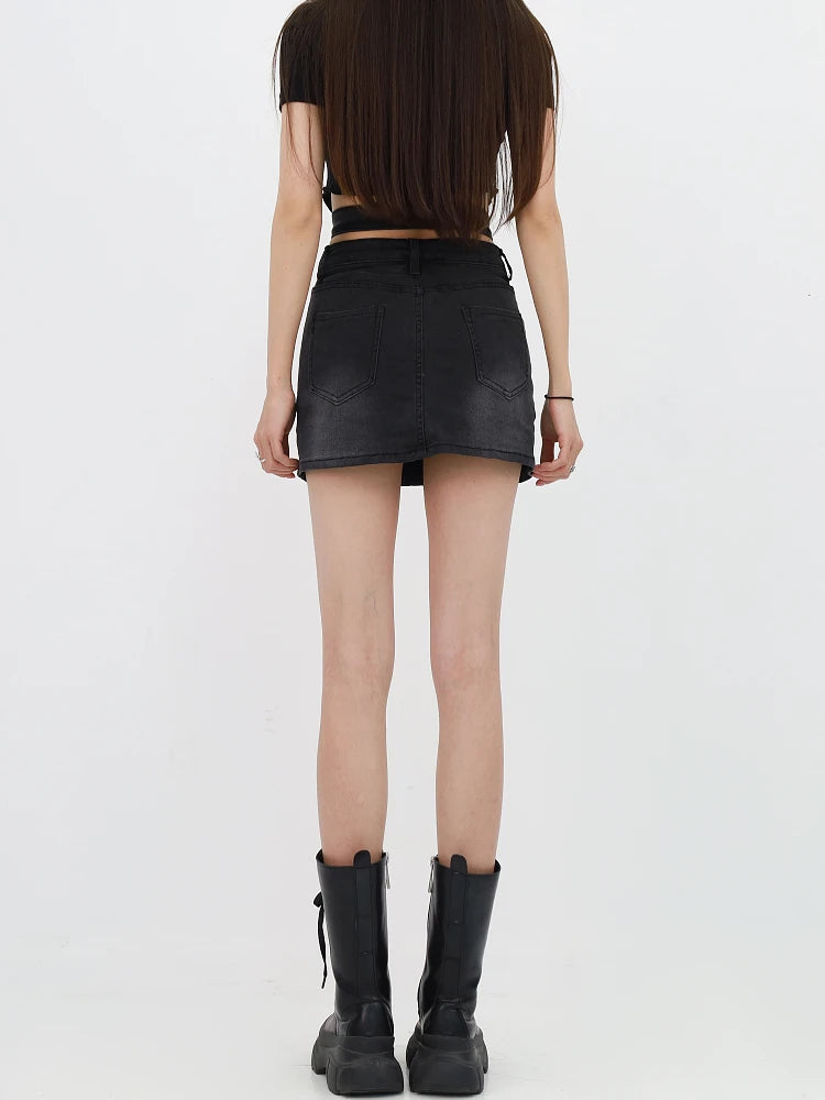 Grunge Denim Cross Belt Mini Skort Grunge Denim Cross Belt Mini Skort