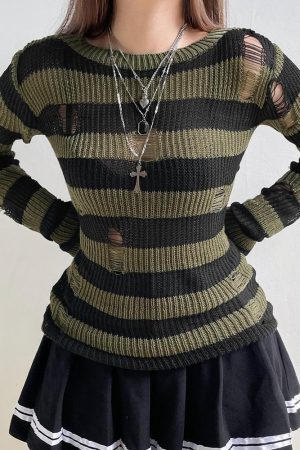 Grunge Distressed Striped Sweater