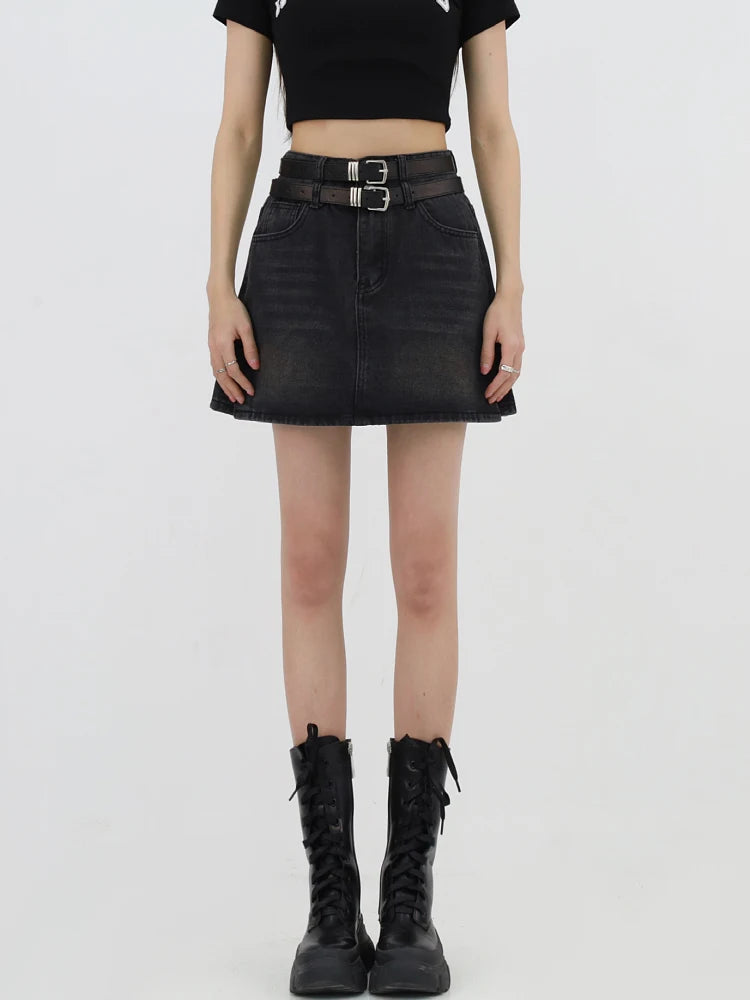 Grunge Double Belt Loop Denim Mini Skirt Grunge Double Belt Loop Denim Mini Skirt