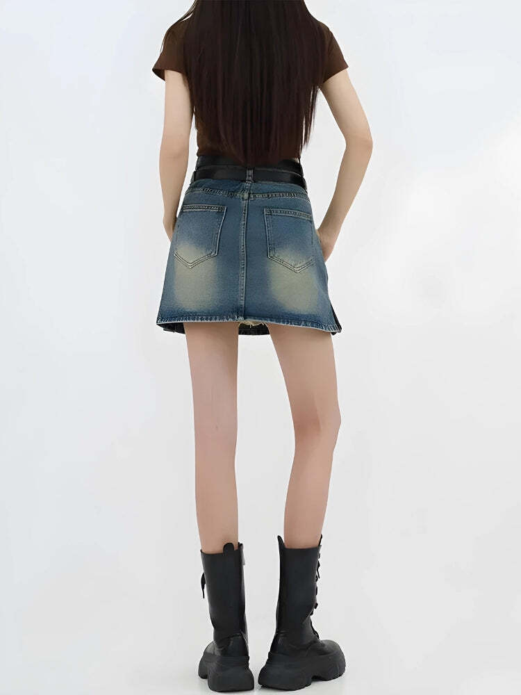 Grunge Double Belt Loop Denim Mini Skirt Grunge Double Belt Loop Denim Mini Skirt