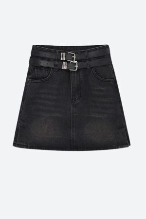 Grunge Double Belt Loop Denim Mini Skirt